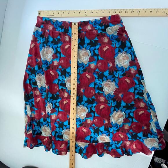 Brownstone Studio VINTAGE Maroon Blue Floral A-Line Skirt Women Sz PM Ruffle Hem - Picture 6 of 7